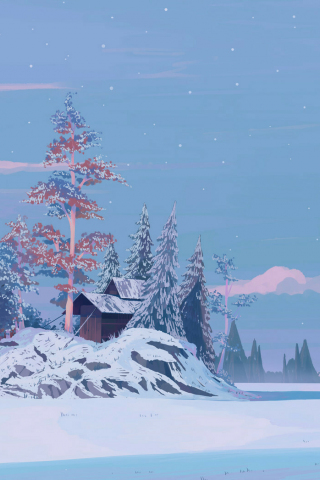 320x480 wallpaper Winter, alone house, holiday