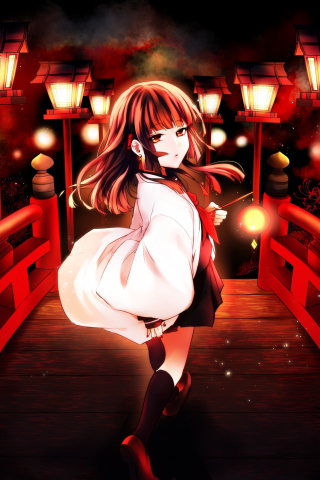 320x480 wallpaper Anime girl, outdoor, night