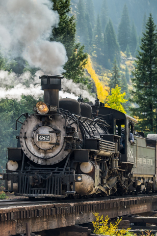 320x480 wallpaper Steam engine, train, vehicle, forest, railroad, 4k