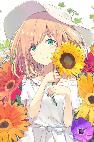 320x480 wallpaper Cute, anime girl, flowers, original