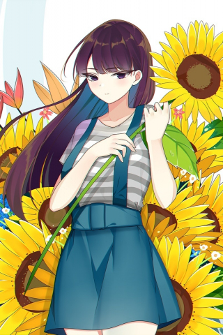 320x480 wallpaper Sunflowers and anime girl, original, cute