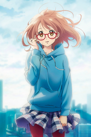 320x480 wallpaper Cute, anime girl, glasses, Mirai Kuriyama, Kyoukai no Kanata