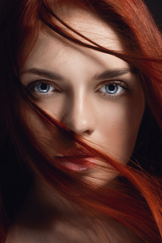 320x480 wallpaper Redhead, girl model, hairs on face, 5k