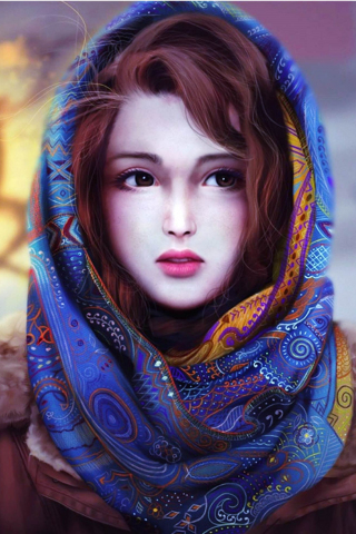 320x480 wallpaper Beautiful girl, artwork, scarf