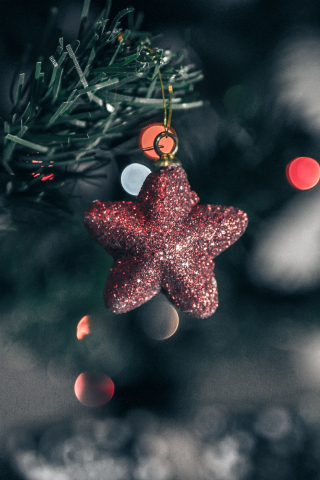 320x480 wallpaper Stars, Christmas, tree, decorations, 2017, blur, bokeh, 4k