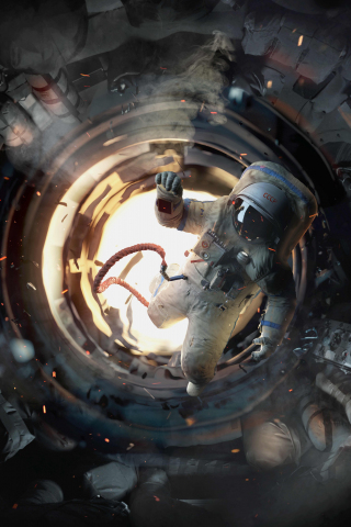 320x480 wallpaper Astronaut, Salyut 7, space station