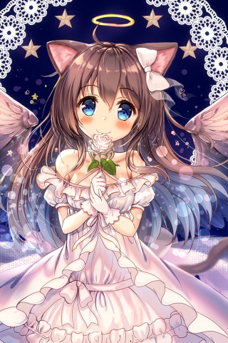 320x480 wallpaper Cute anime girl, angel girl, wings