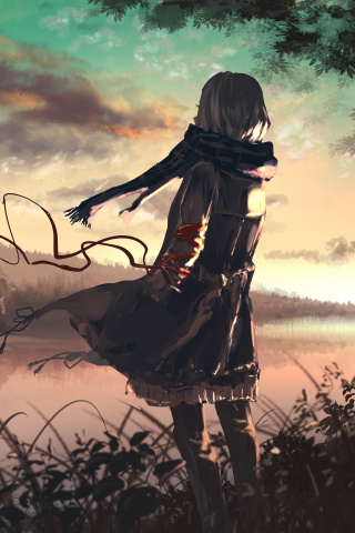 320x480 wallpaper Original, anime girl, art, outdoor, 5k