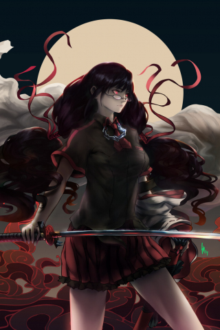 320x480 wallpaper Saya kisaragi, anime girl, warrior, katana