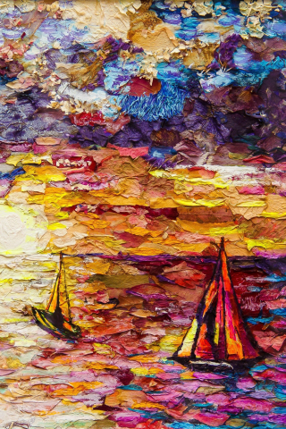 320x480 wallpaper Sea, sunset, colorful, artwork, texture, 4k