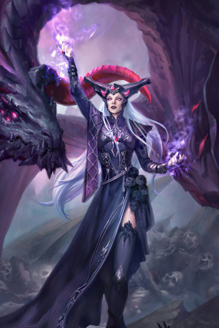 320x480 wallpaper Woman Wizard and dragon, fantasy