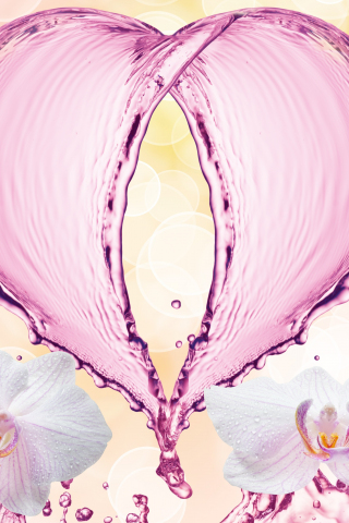 320x480 wallpaper Flowers, water splashes, heart, abstract, 5k