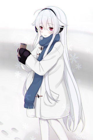 320x480 wallpaper Winter, snowflakes, anime girl, cute