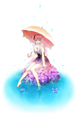 320x480 wallpaper Megurine Luka, Vocaloid, minimal, anime girl with umbrella