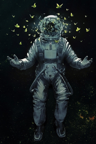 320x480 wallpaper Astronaut, broken helmet, butterfly, space suit, fantasy, art