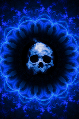 320x480 wallpaper Skull, dark blue gothic, abstract, fantasy