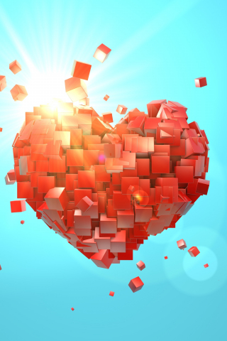320x480 wallpaper Heart explosions, love, red cubes, abstract, valentine day, 4k
