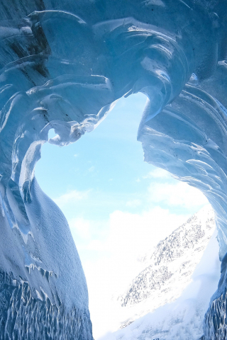 320x480 wallpaper Ice cave, glacier, nature, 4k