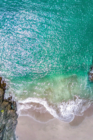 320x480 wallpaper Green sea, beach, Aerial view