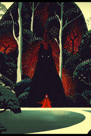 320x480 wallpaper Red riding hood, fantasy, wolf, artwork, forest