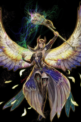 320x480 wallpaper Angel, girl warrior, wings, fantasy