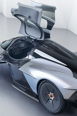 320x480 wallpaper Aston martin Valkyrie, top and side view, open doors, hybrid car