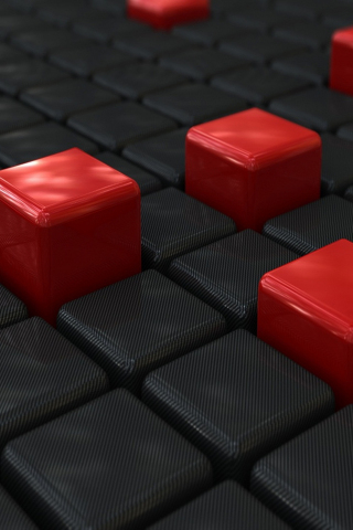 320x480 wallpaper Red cubes, abstraction, black surface