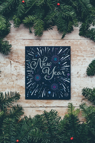 320x480 wallpaper Happy new year, card, leaves, 2018, 4k