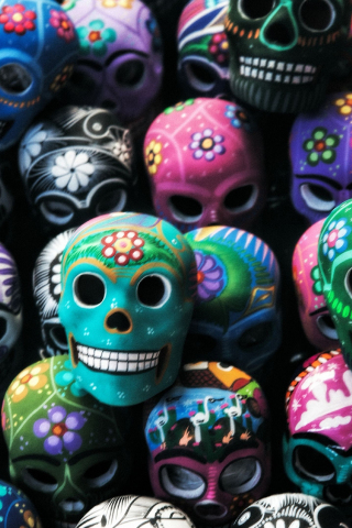 320x480 wallpaper Mexican art, colorful skulls