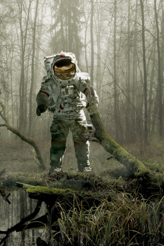 320x480 wallpaper Astronaut, forest, earth, space suit, 4k