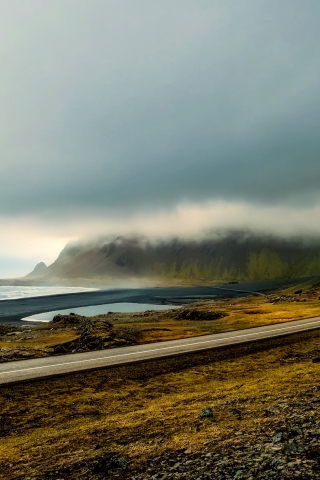 320x480 wallpaper Iceland sky, clouds, sunrise, morning, road, landscape