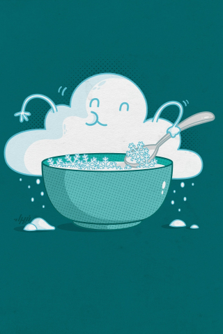320x480 wallpaper Minimalism, clouds, eating, snowflakes bowl
