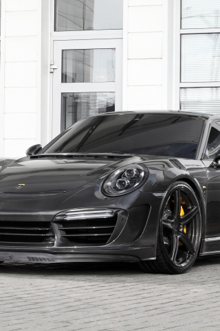 320x480 wallpaper Black sports car, Porsche 911 Turbo