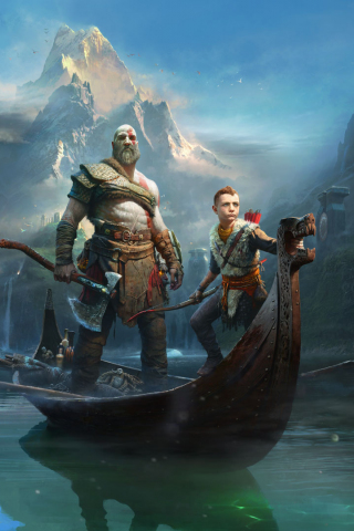 320x480 wallpaper Kratos, God of war, boat, river, game