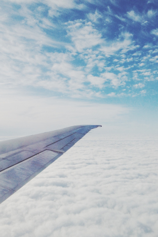 320x480 wallpaper Airplane, aircraft's wingsm, sky, clouds close up 
