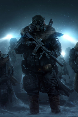 320x480 wallpaper Wasteland 3, masked, soldiers, video game