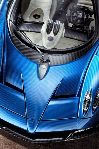320x480 wallpaper Pagani Huayra Roadster, blue sports car, bonnet