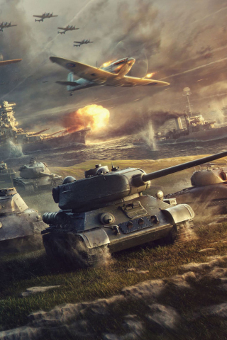 320x480 wallpaper World of Tanks, tanks and fighter aircraft, online game, 4k