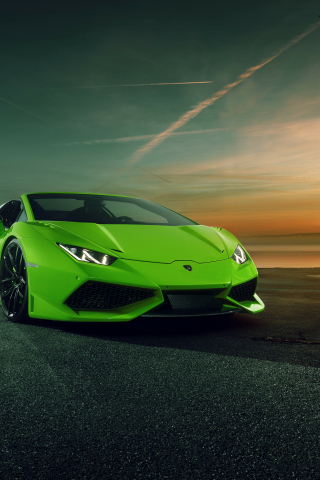 320x480 wallpaper Green sports car, Lamborghini Huracan