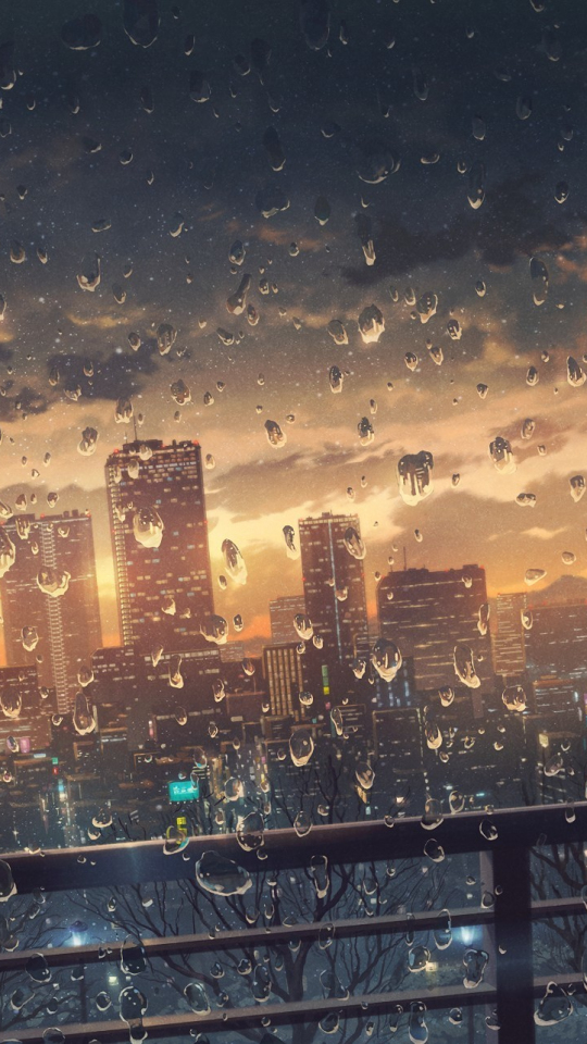 Desktop Wallpaper Window Glass, Surface, Water Drops, Anime, City, Hd ...