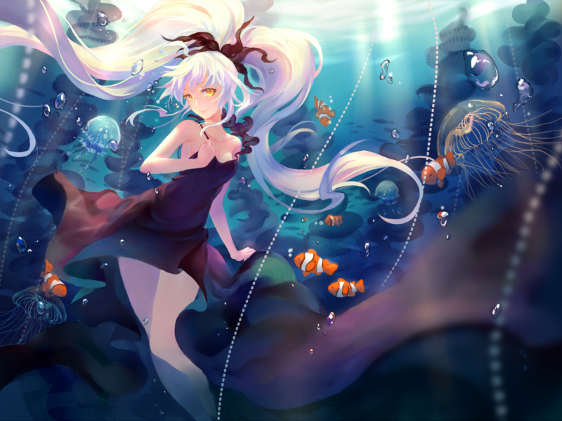 desktop wallpaper white hair yellow eyes anime girl