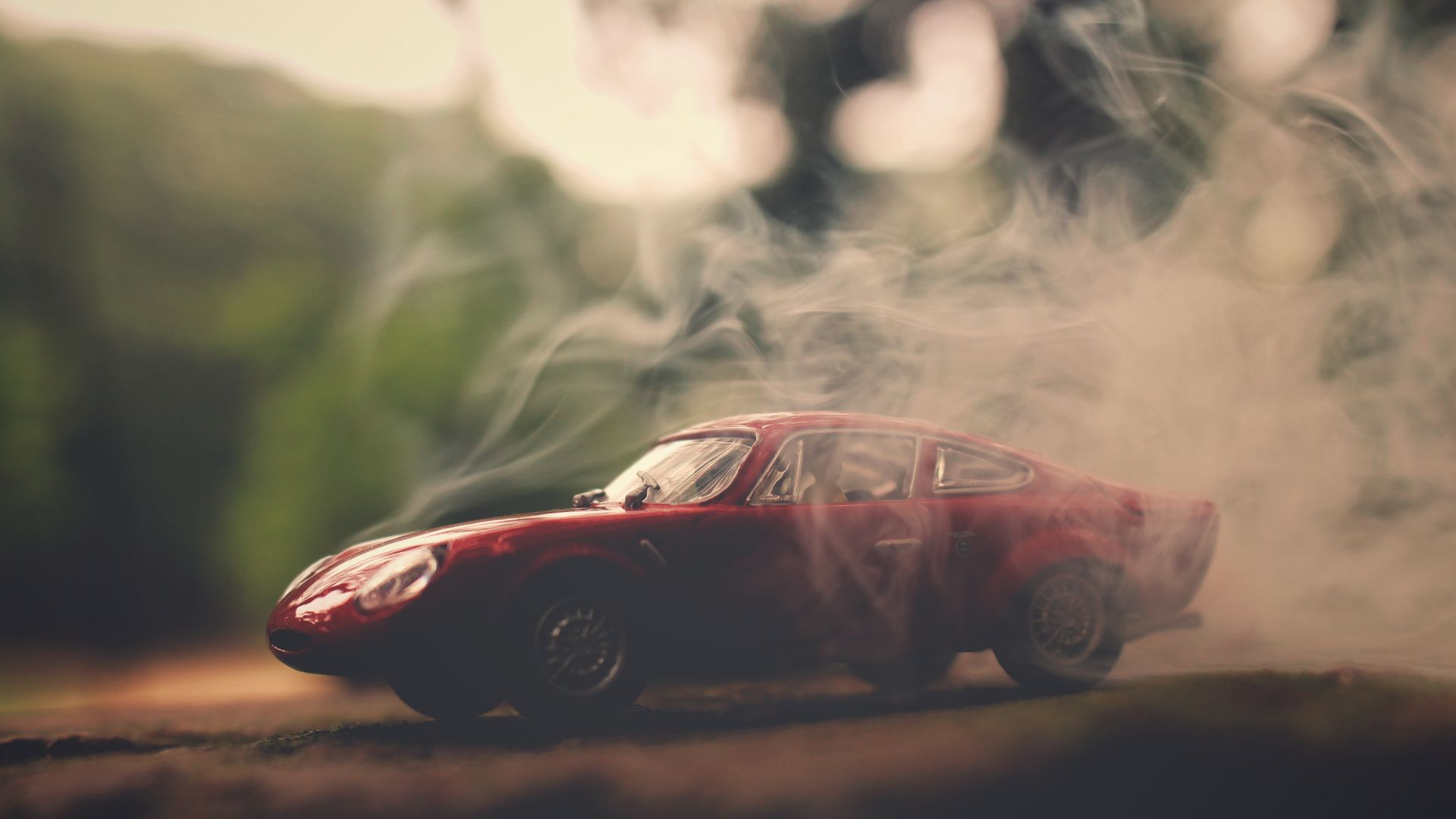 Wallpaper Smoke, red sports car, toy, figure, miniature