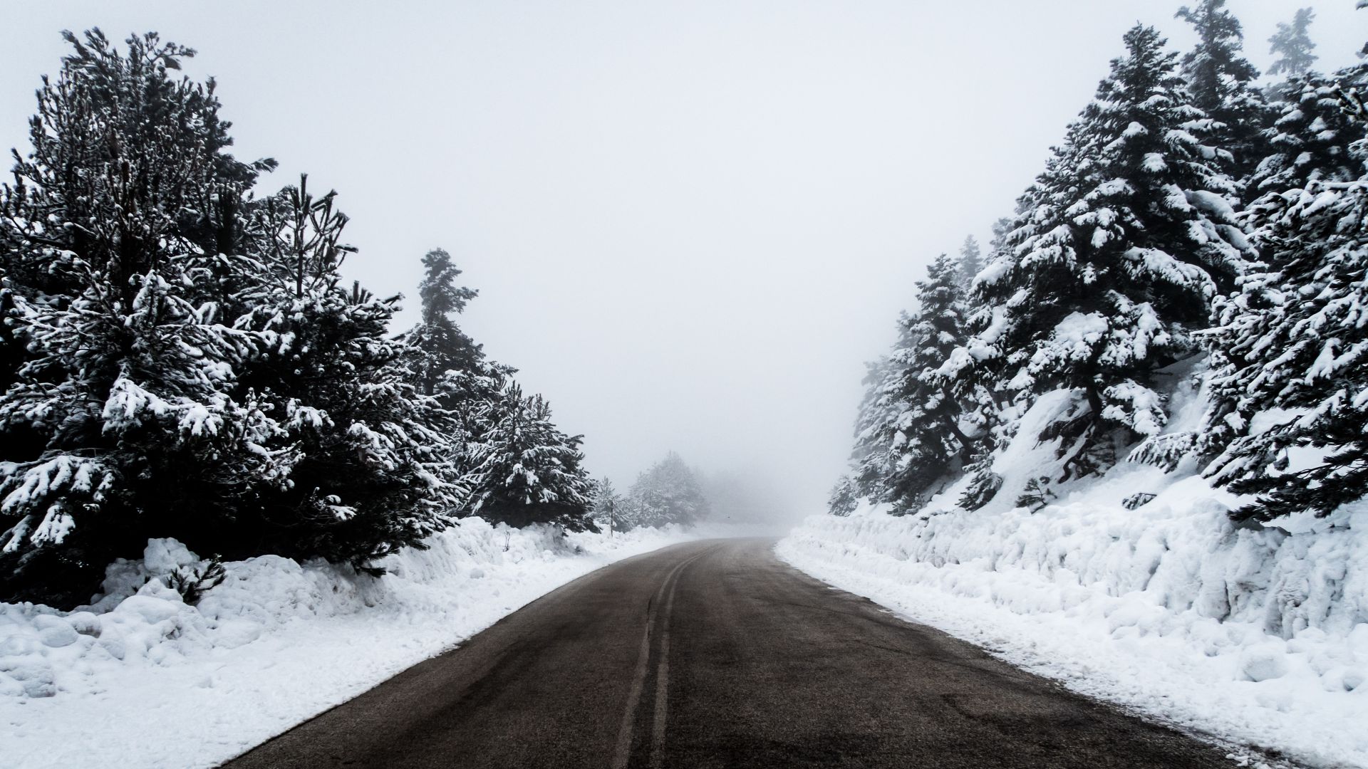Wallpaper Road, highway, winter, snow
