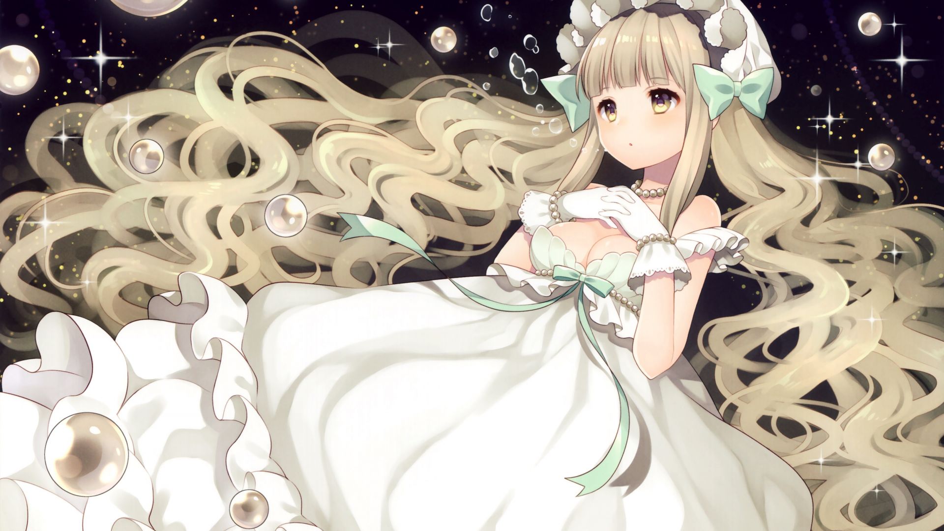 Wallpaper White dress, blonde anime girl, bubbles