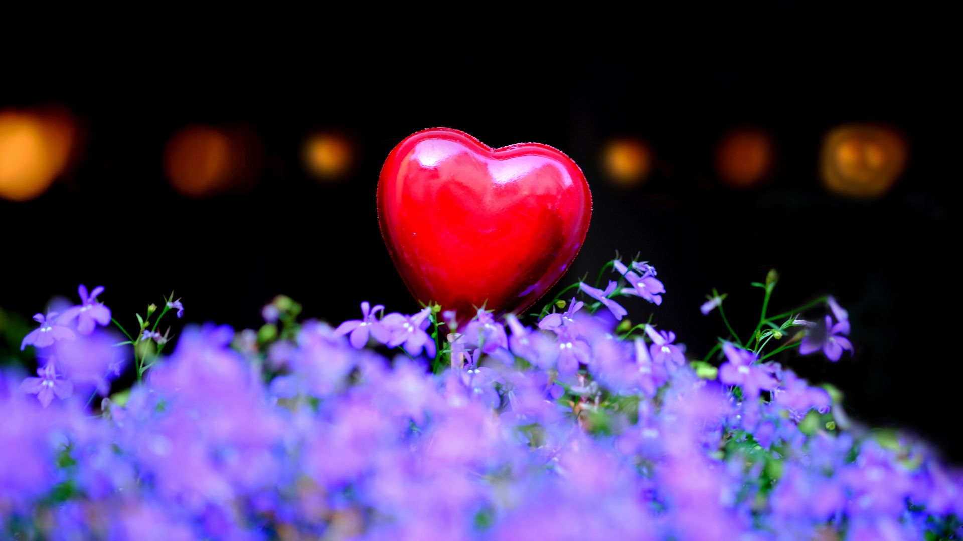 Wallpaper Red, heart, figure, purple flowers, decorations