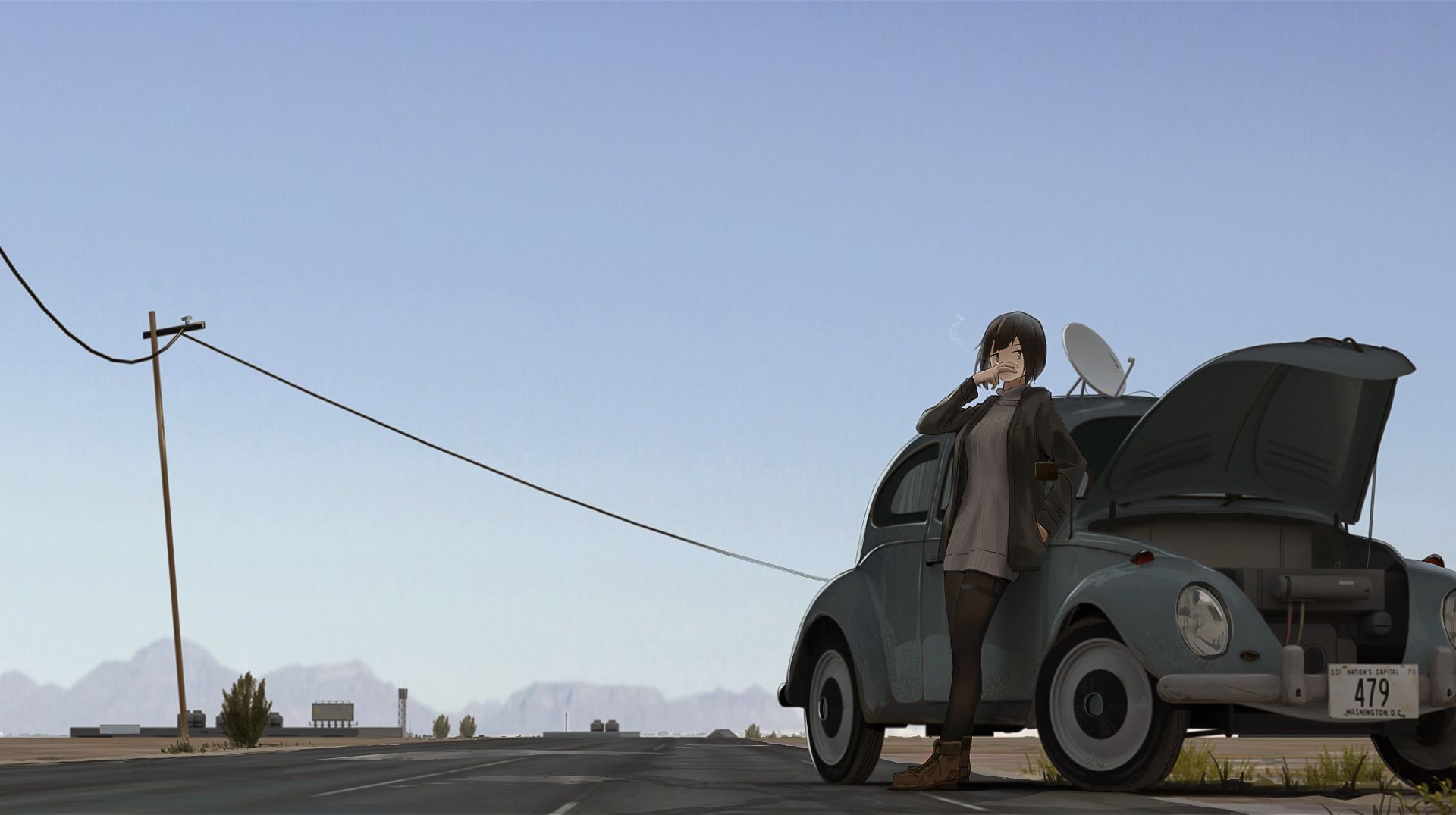 Wallpaper Road, anime girl, car, outdoor, original