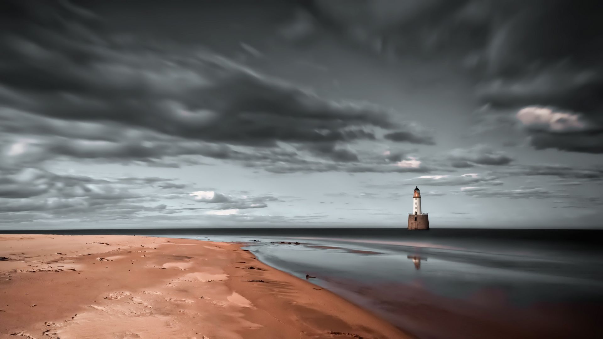 Wallpaper Lighthouse, coast, sea, clouds