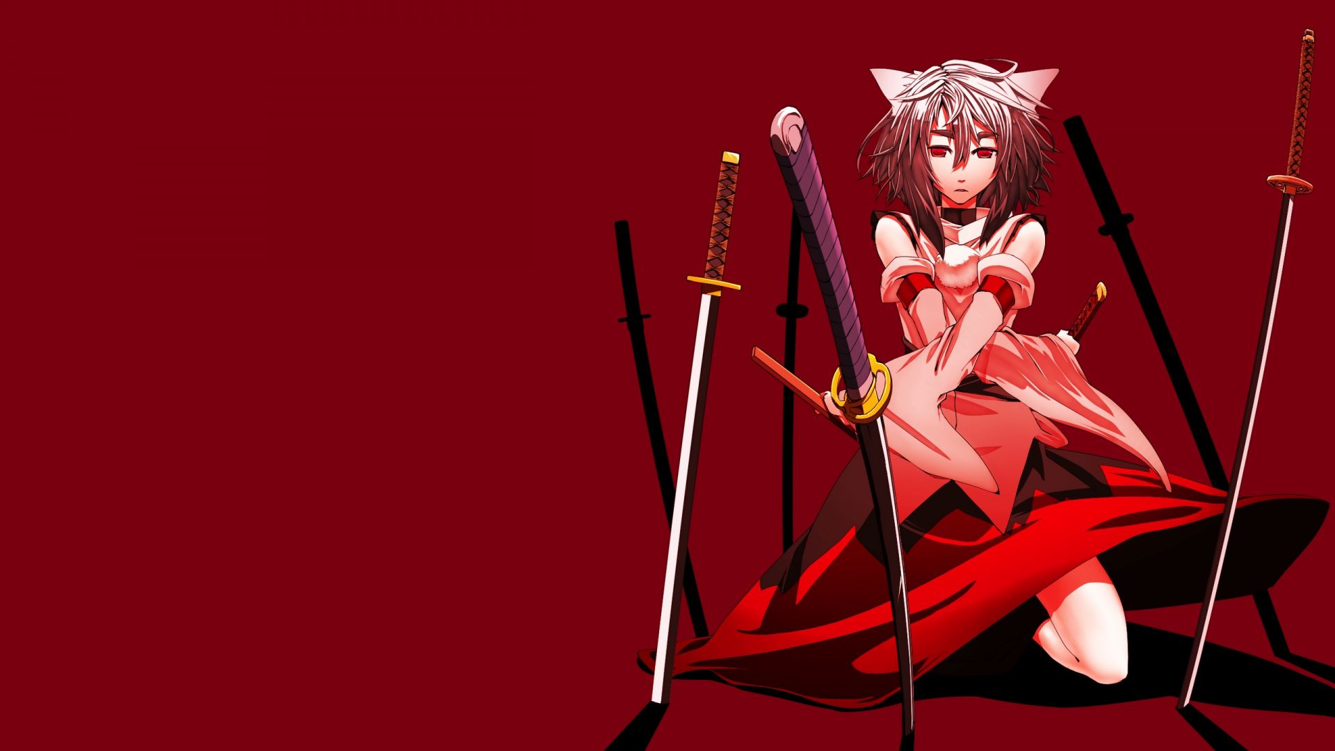 Wallpaper Katana, anime girl, red dress, original