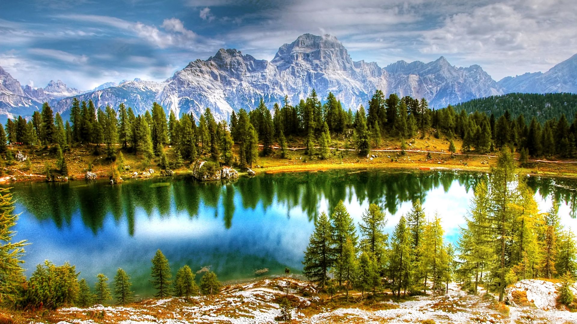 Wallpaper Dolomites, mountains, lake, nature, forest