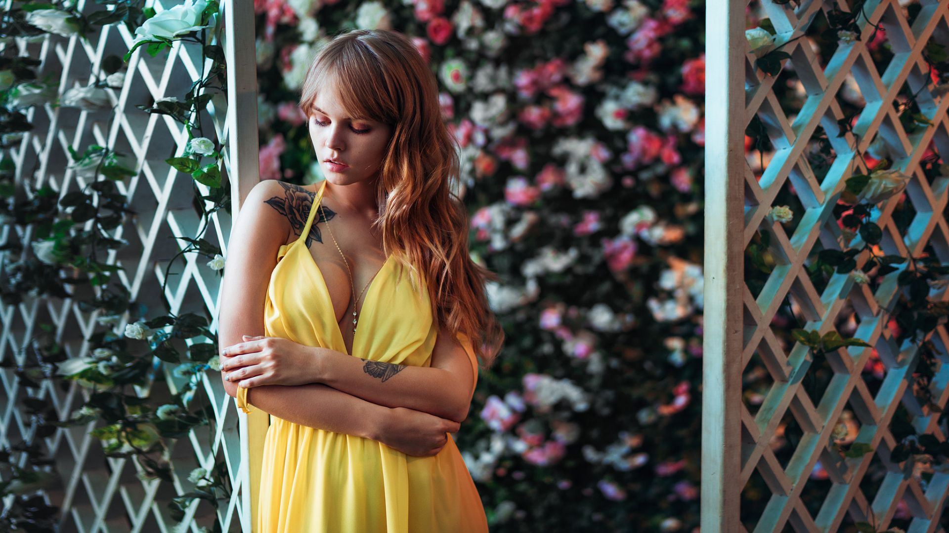 Wallpaper Anastasia Shcheglova, girl model, yellow dress